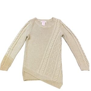 Tommy Bahama, Girl’s cable knit crew neck tan sweater w/ gold, size m 7/8